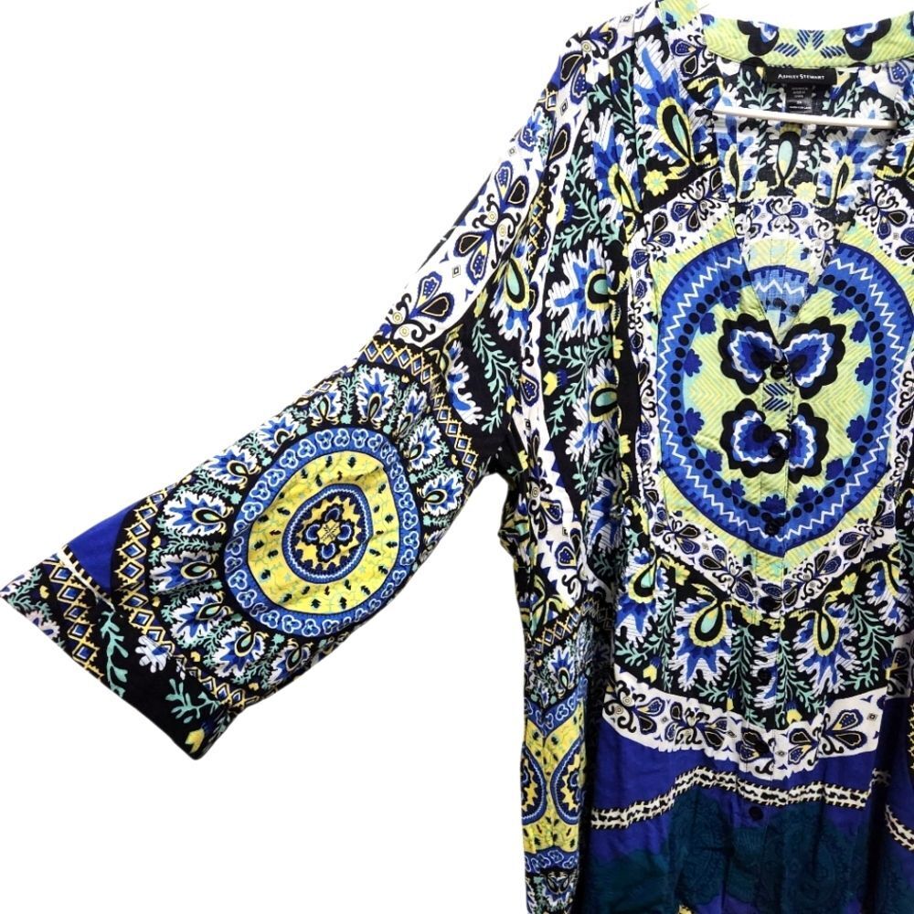 Ashley Stewart Boho Tunic Blue Yellow Floral Paisley Hi-Lo Hem Plus Size 3X - Picture 2 of 5